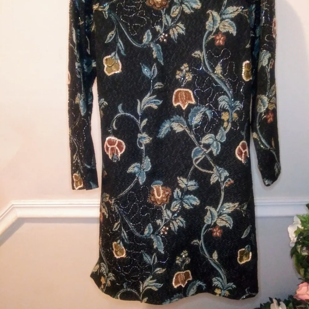 Indigo Moon Boho Beaded & Sequinned Black/Multi Long Floral Brocade Coat - Picture 10 of 12